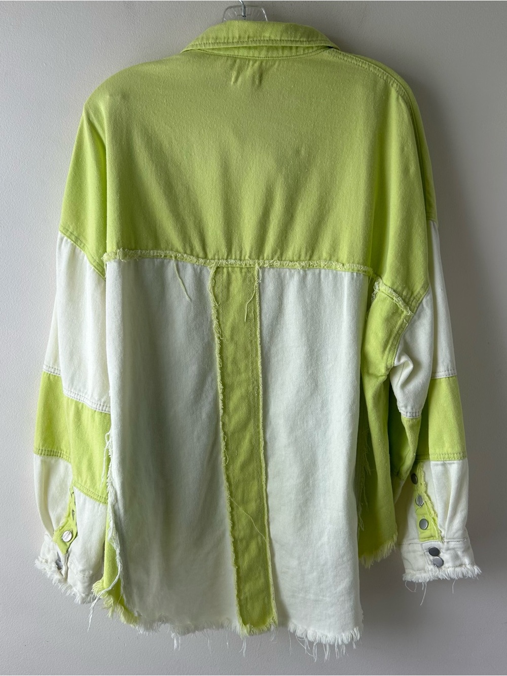 POL Oversized Frayed Worn Shacket Jacket Top Neon Green White M - Picture 8 of 11